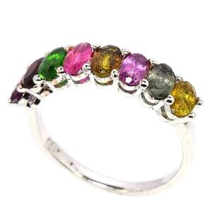 Elegant 2.05Ct Natural multi color Tourmaline Ring 925 Sterling Silver Sz 8.5